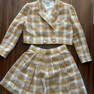 Plaid Cropped Blazer and Skirt Set